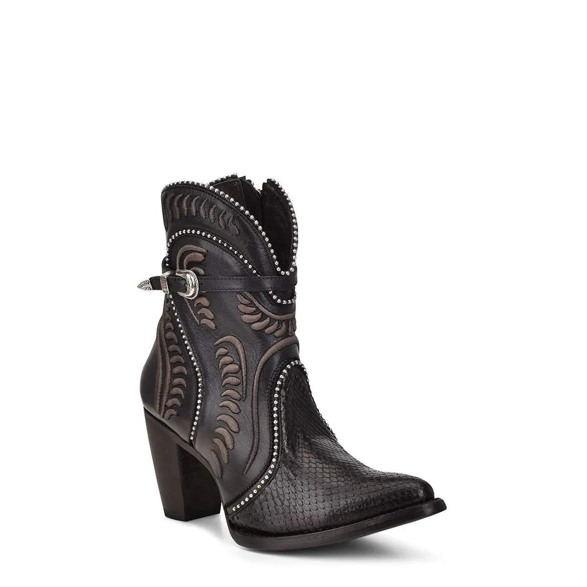 3F59PH - Cuadra black dress cowgirl python skin ankle boots for women