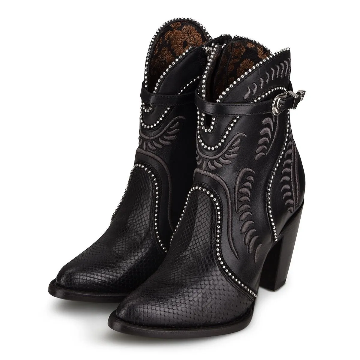 3F59PH - Cuadra black dress cowgirl python skin ankle boots for women