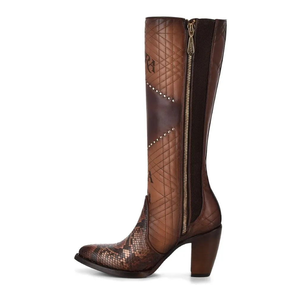 3F66PH - CUADRA BROWN FASHION PARIS TEXAS PYTHON LEATHER BOOTS FOR WOMEN