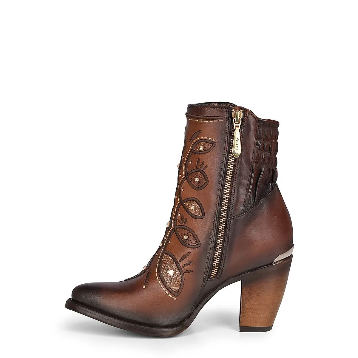 3F89RS - Cuadra brown western cowgirl cowhide leather ankle boots for women