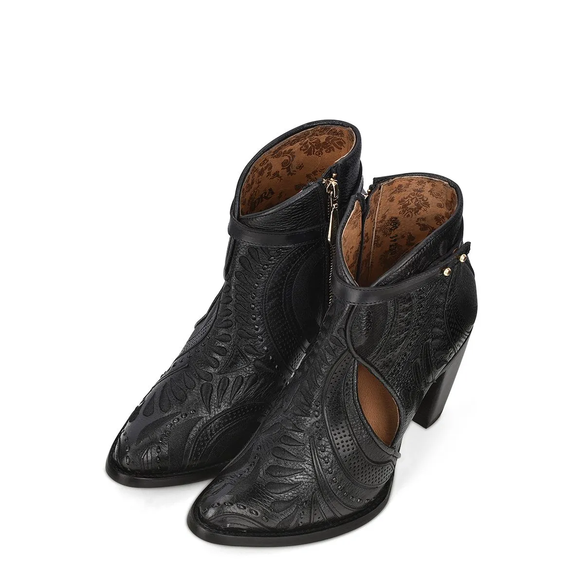 3F95RS - Cuadra black western cowgirl cowhide leather ankle boots for women