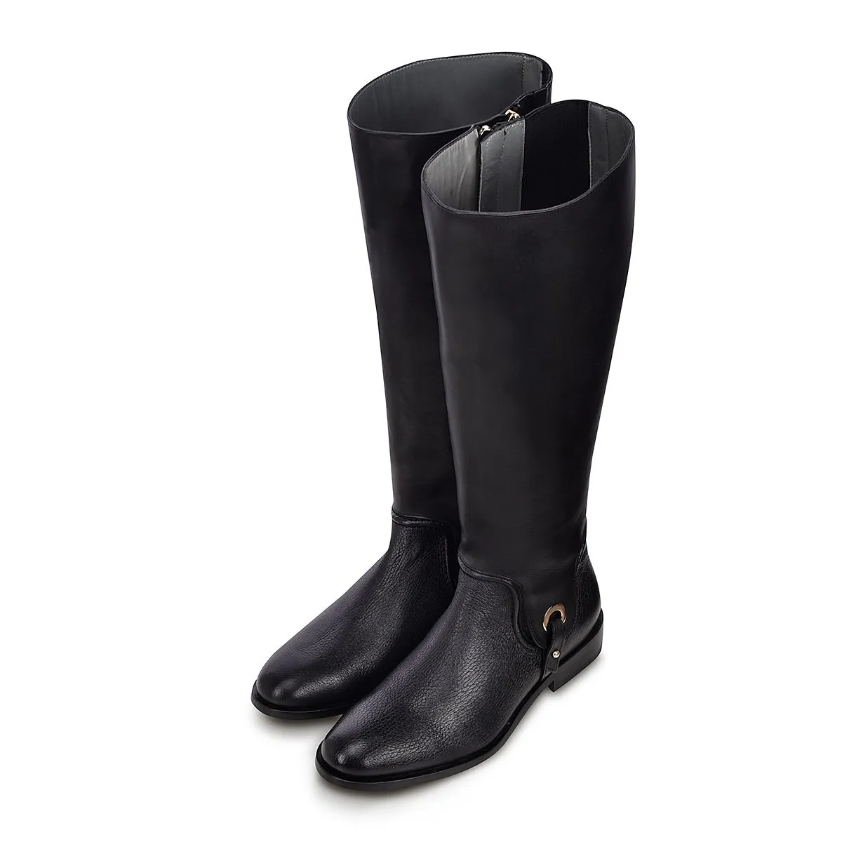 45TVNTS - Franco Cuadra black casual riding deer leather boots for women