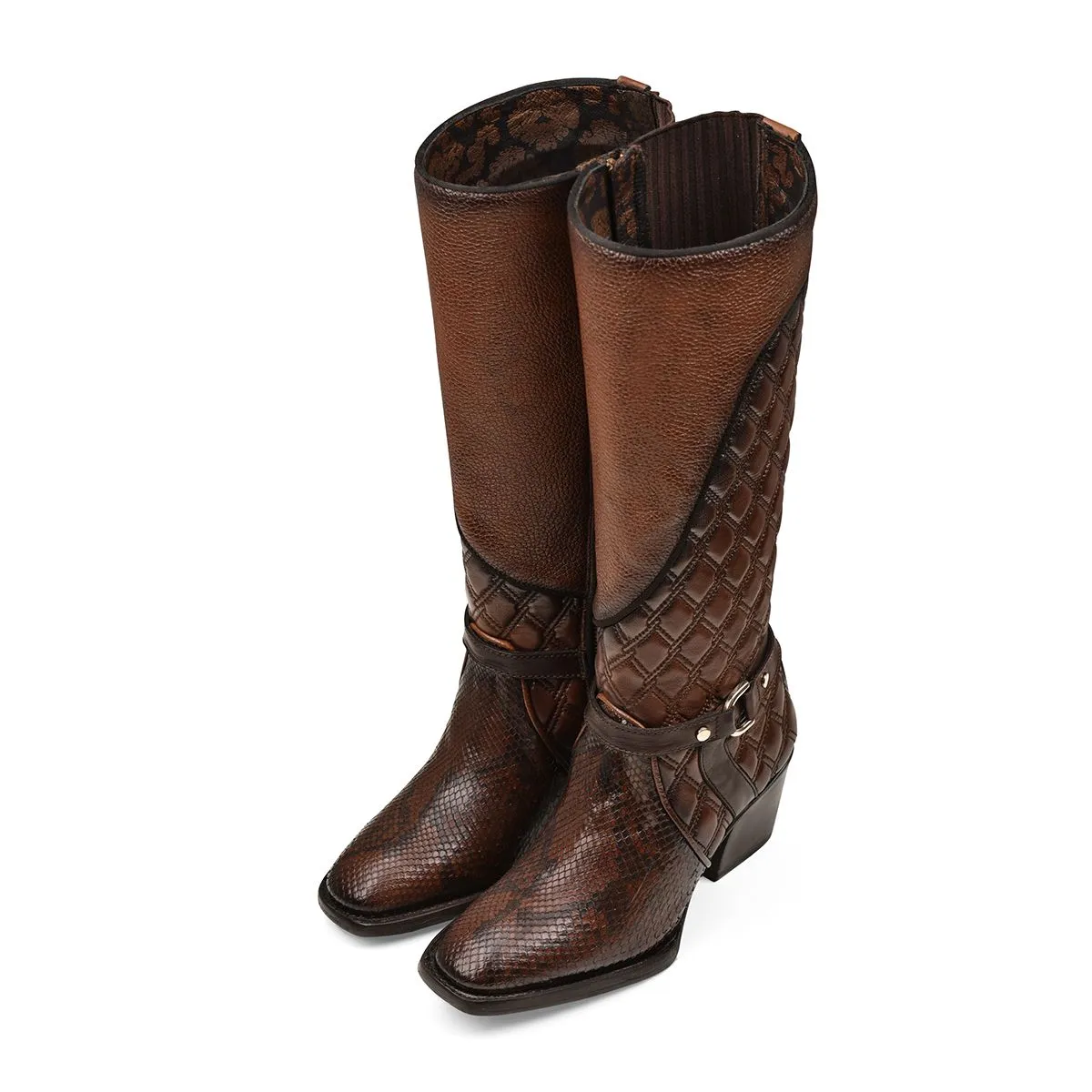 4P05PH - Cuadra brown western cowgirl python skin strapped boots for women