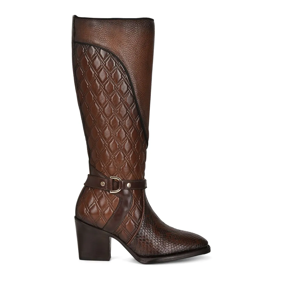 4P05PH - Cuadra brown western cowgirl python skin strapped boots for women