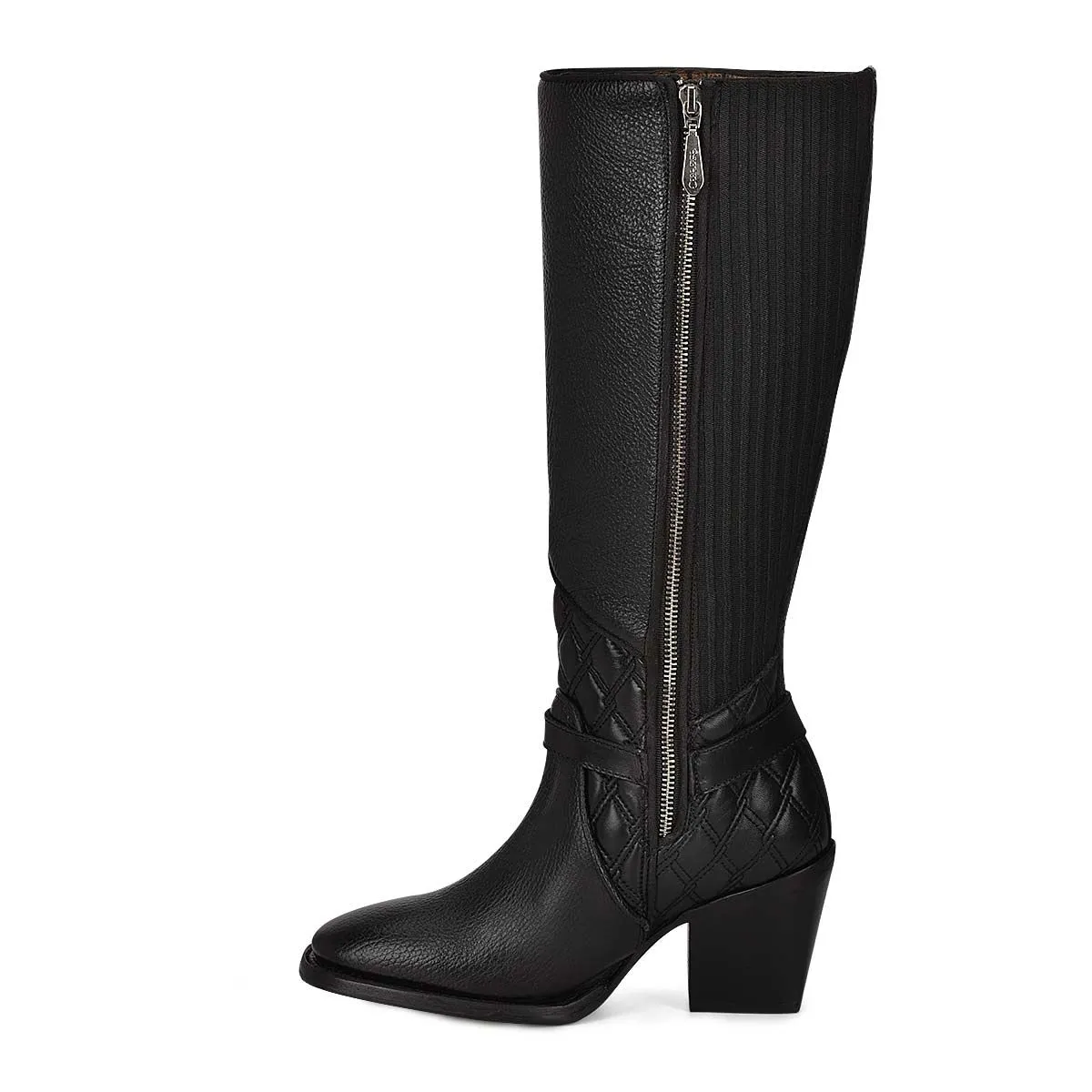 4P05RS - Cuadra black fashion cowhide leather strapped knee-high boots women