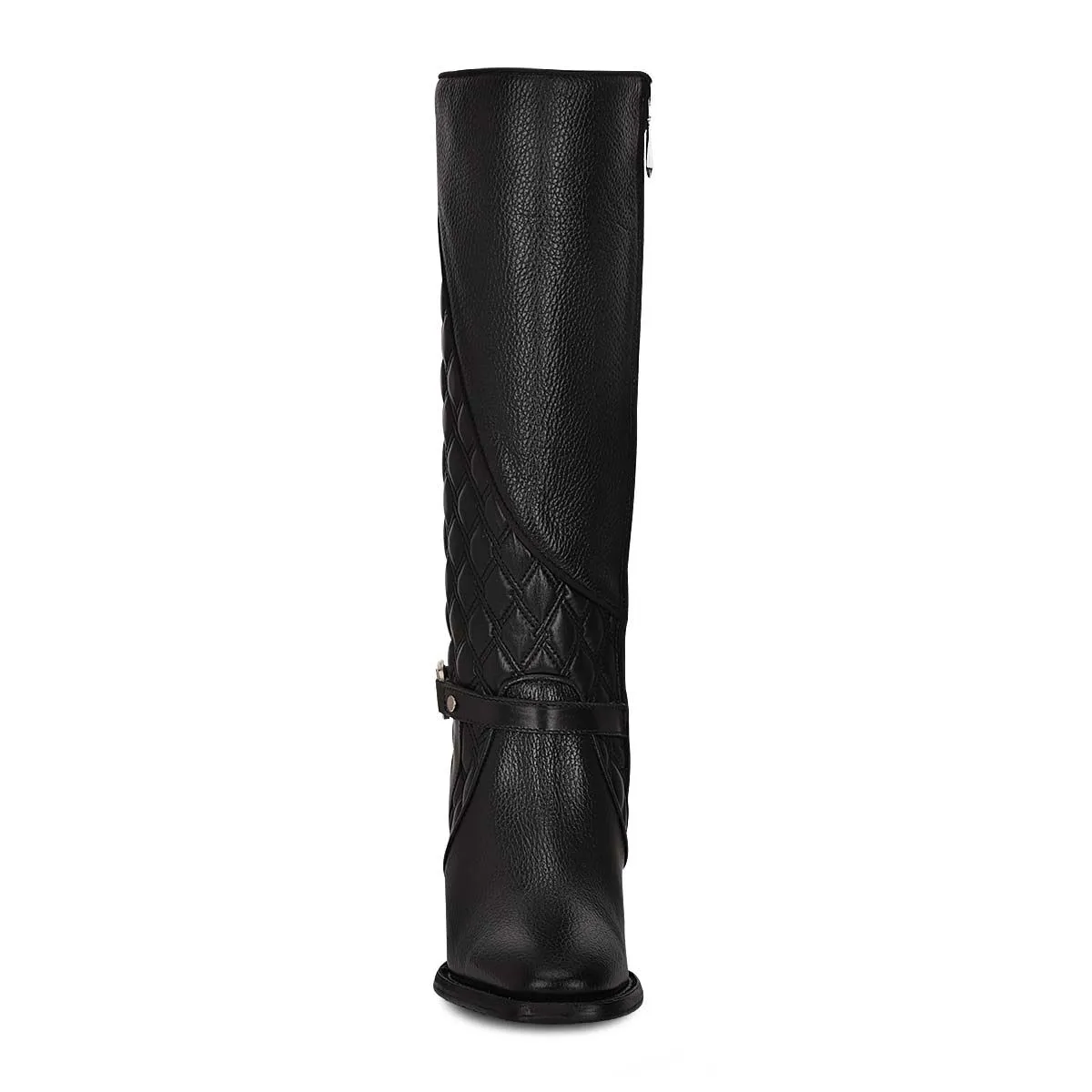 4P05RS - Cuadra black fashion cowhide leather strapped knee-high boots women