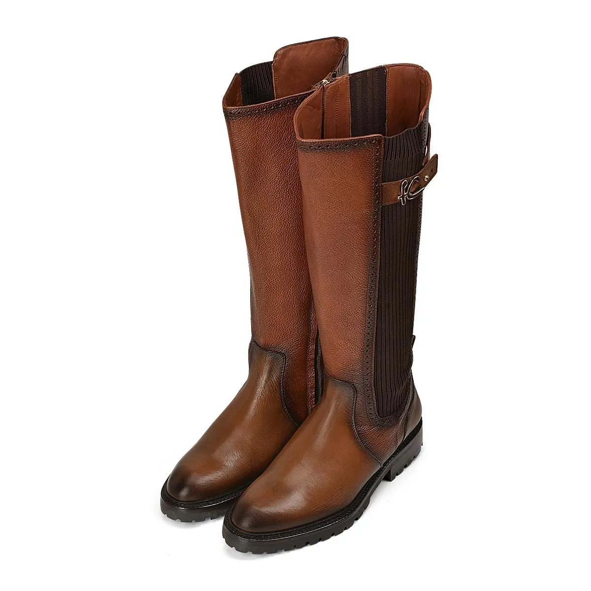 94TTSRS - Franco Cuadra brown casual leather riding boots for women.