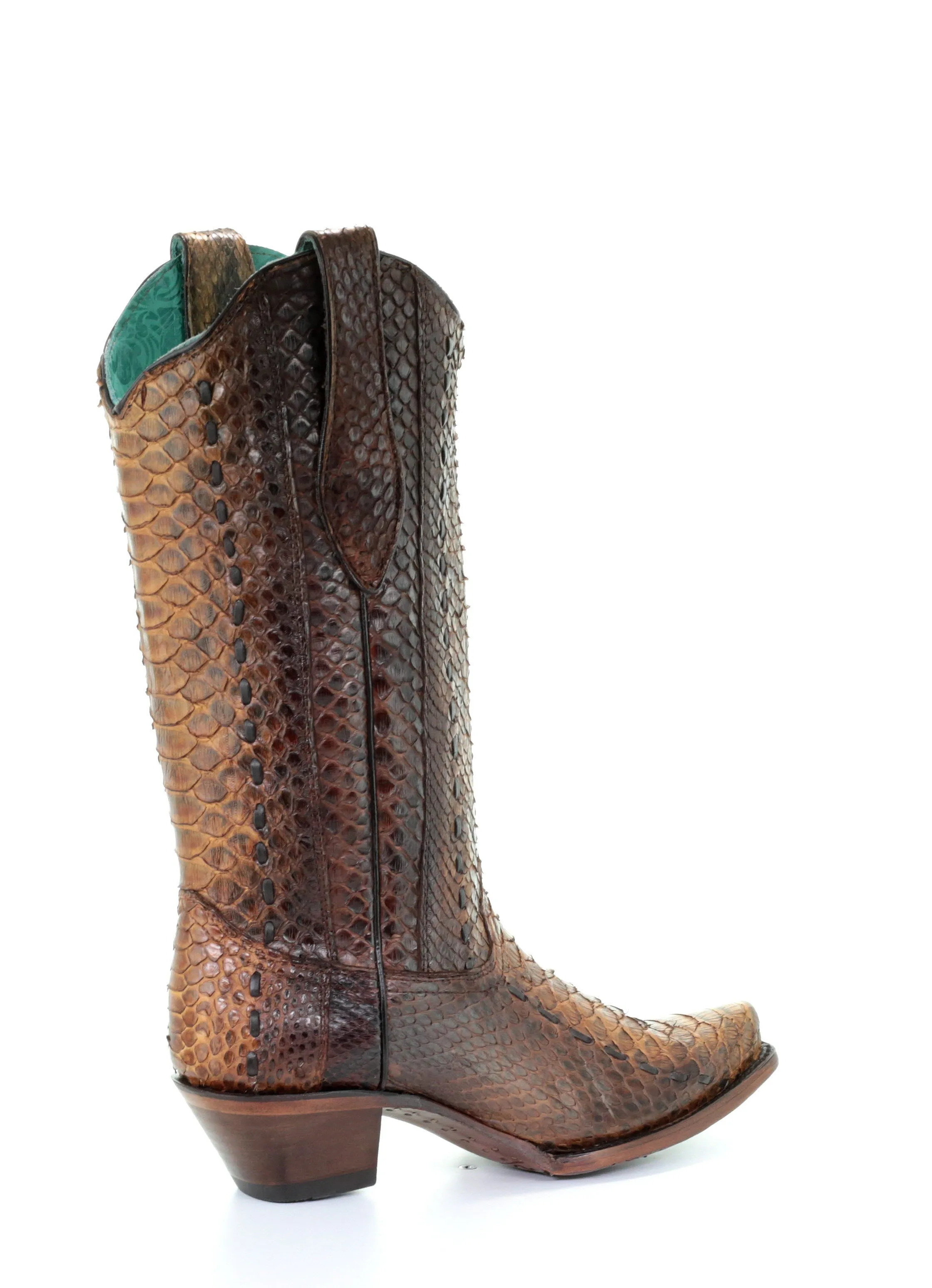 A3659 - Corral brown western cowboy python leather boots for women