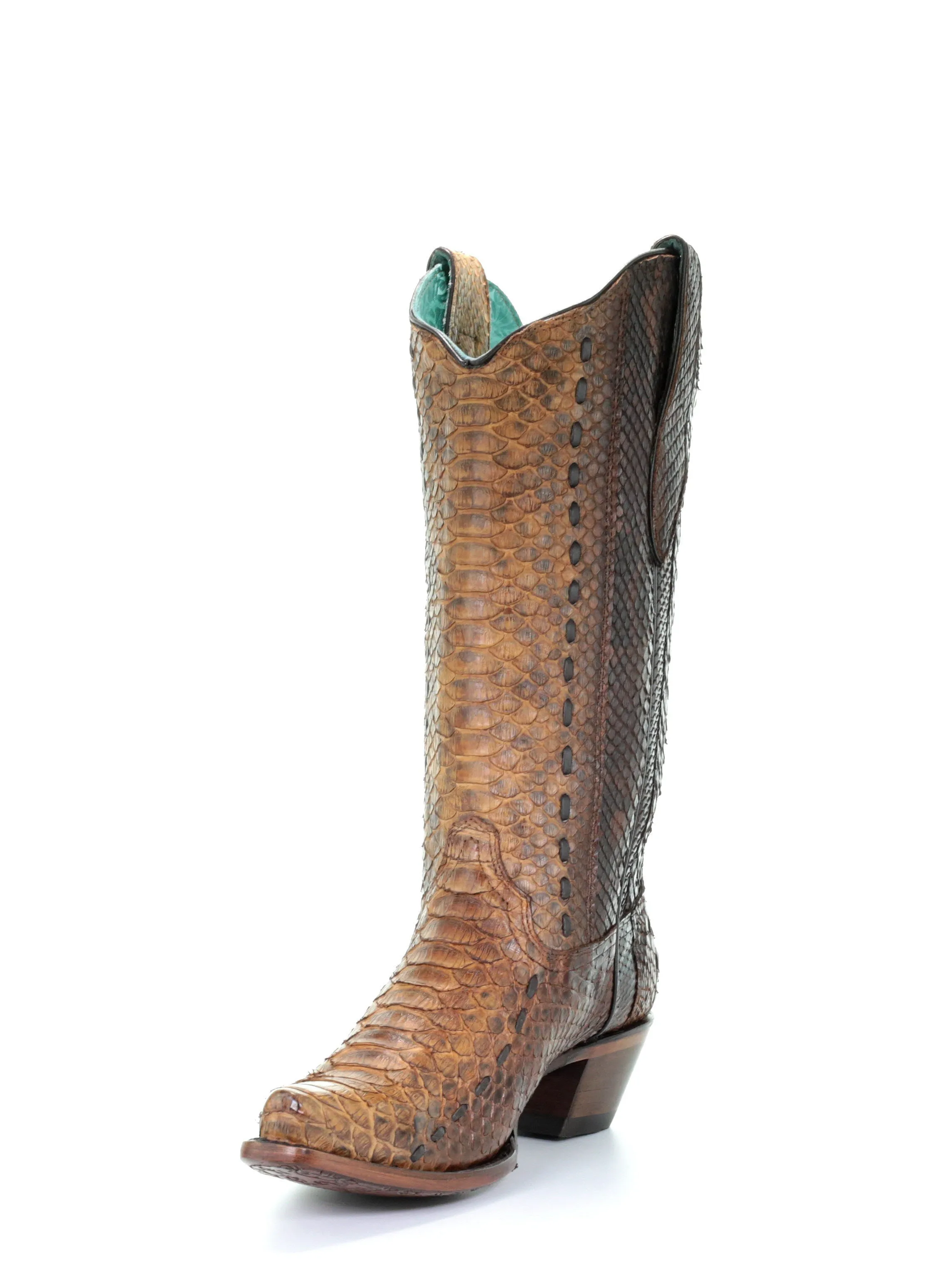 A3659 - Corral brown western cowboy python leather boots for women