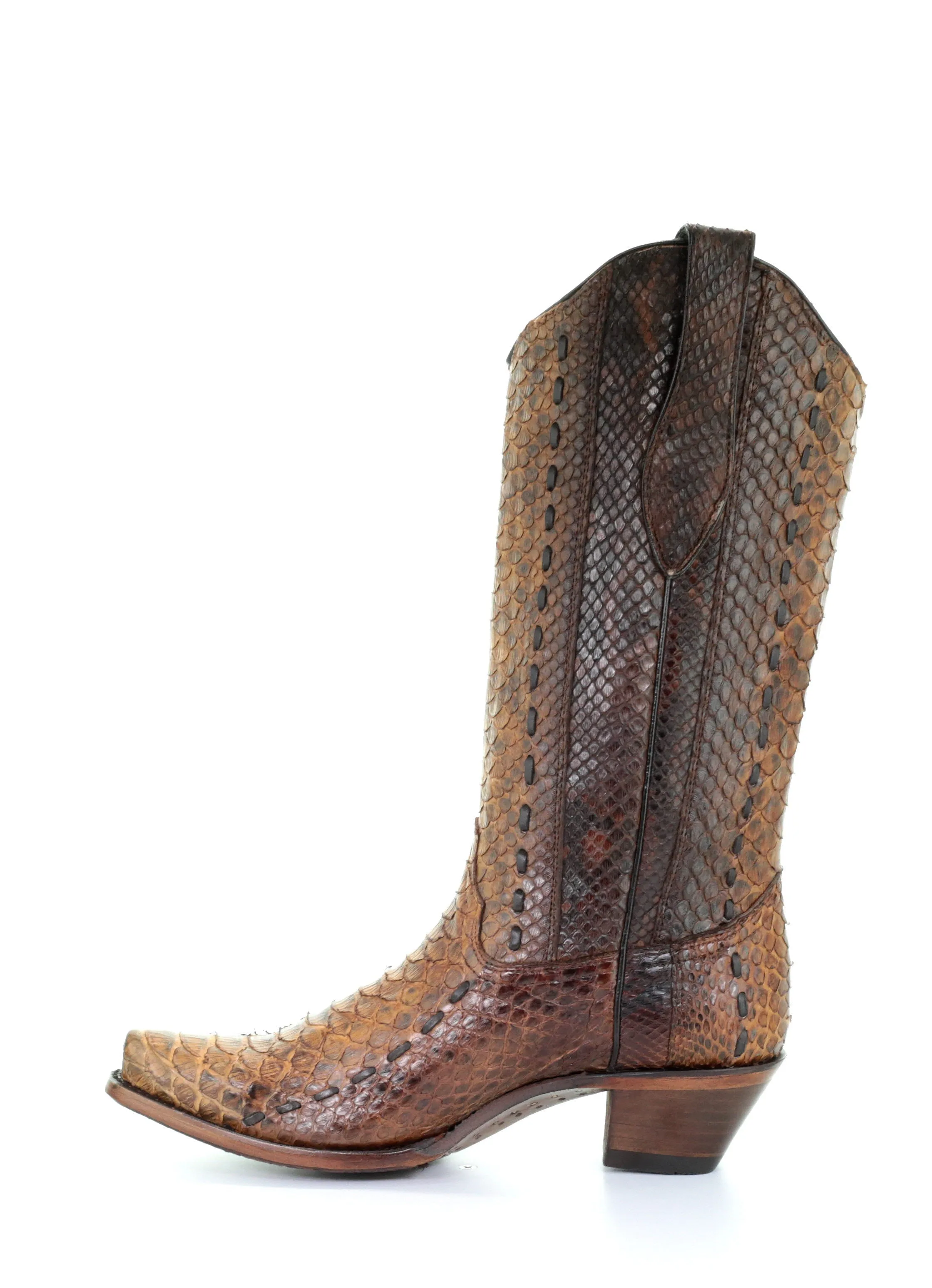 A3659 - Corral brown western cowboy python leather boots for women