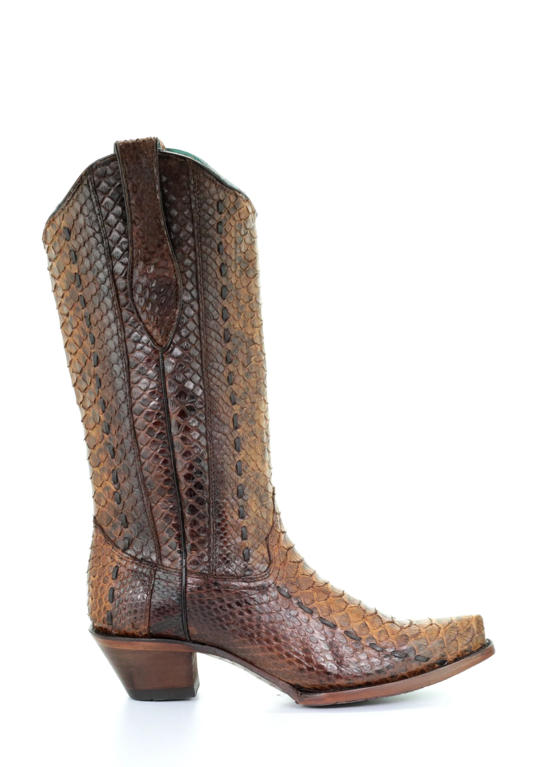 A3659 - Corral brown western cowboy python leather boots for women