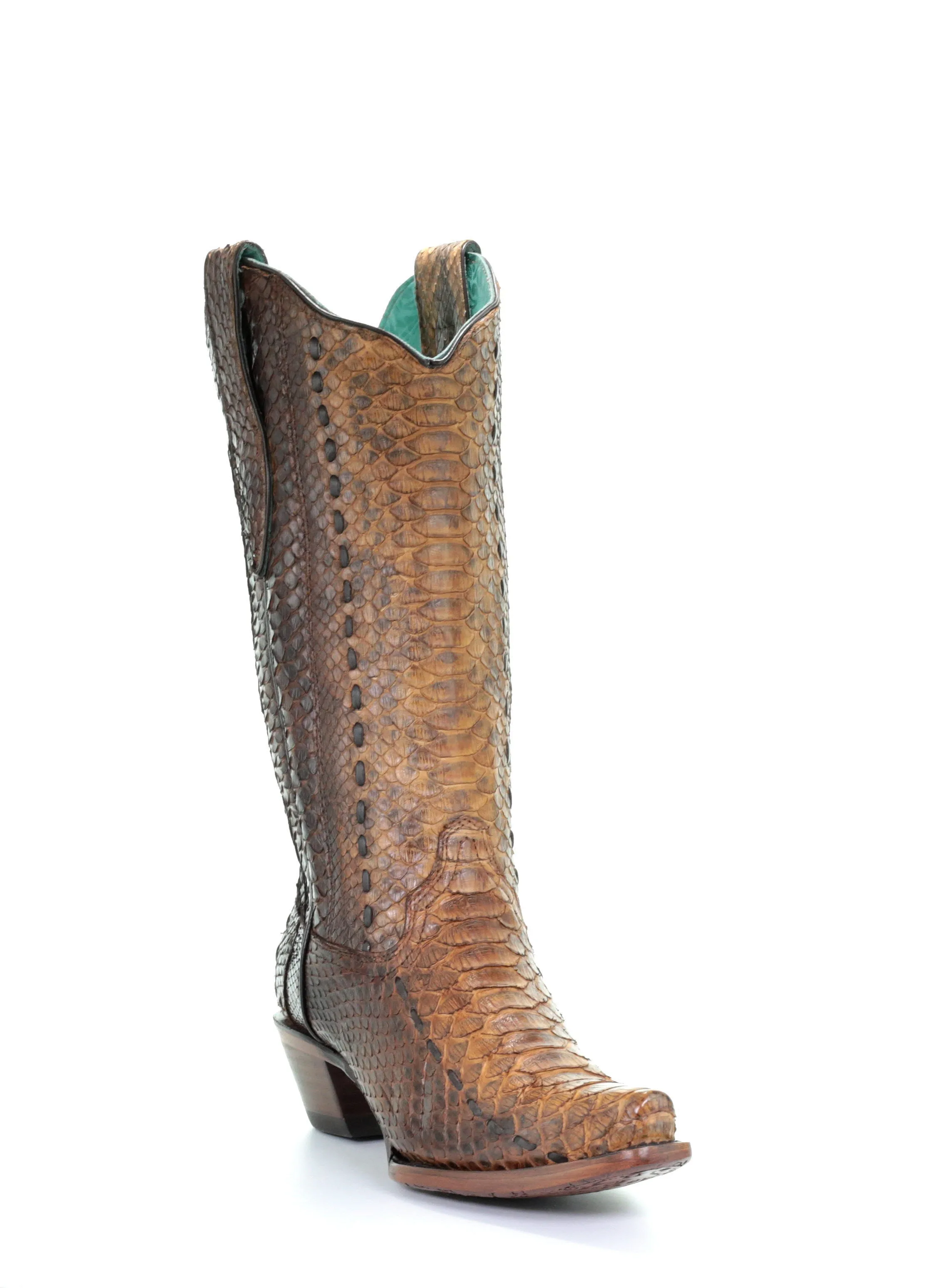 A3659 - Corral brown western cowboy python leather boots for women