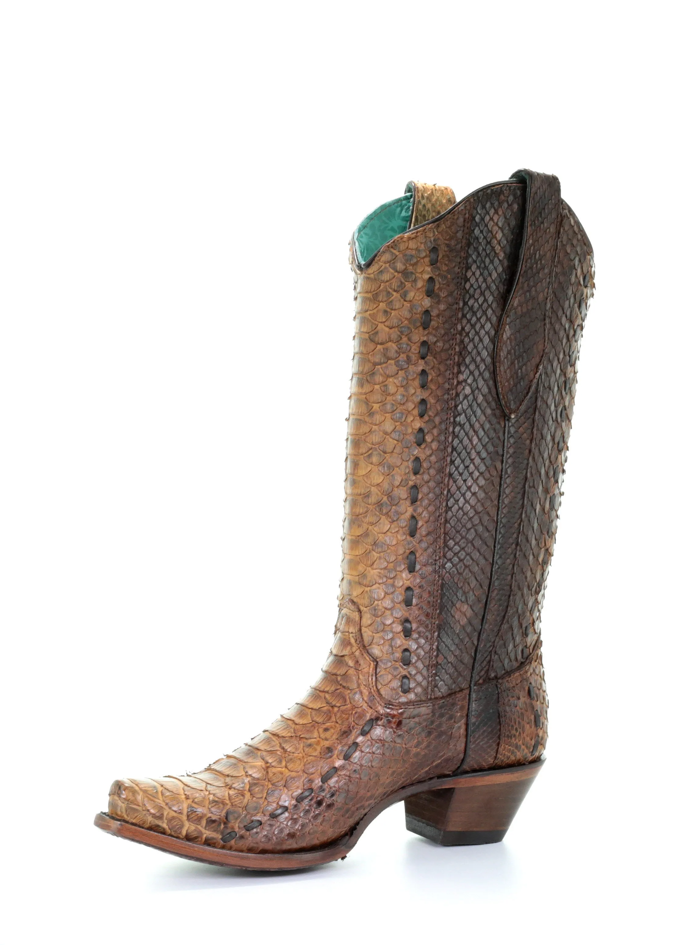 A3659 - Corral brown western cowboy python leather boots for women