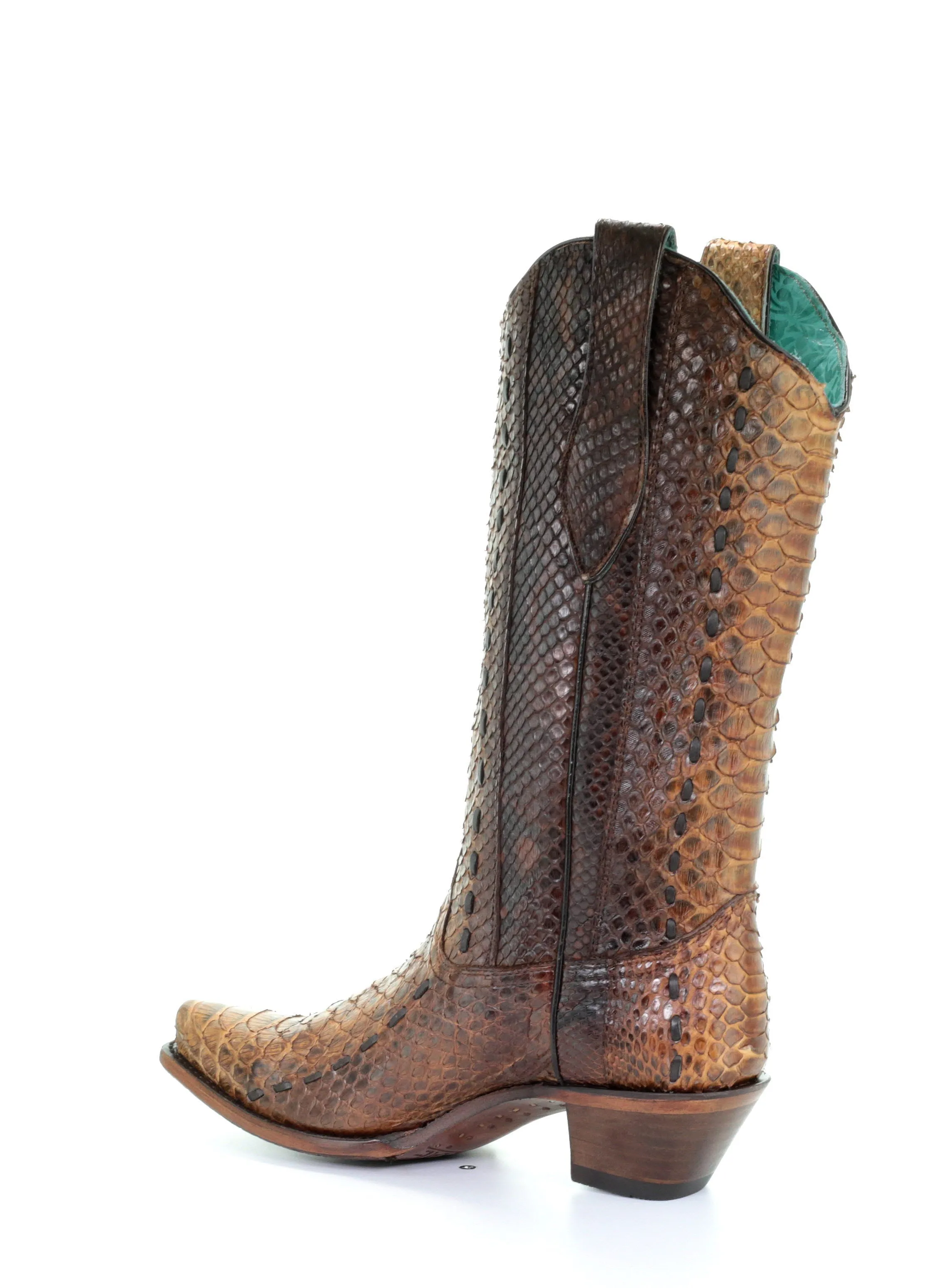 A3659 - Corral brown western cowboy python leather boots for women