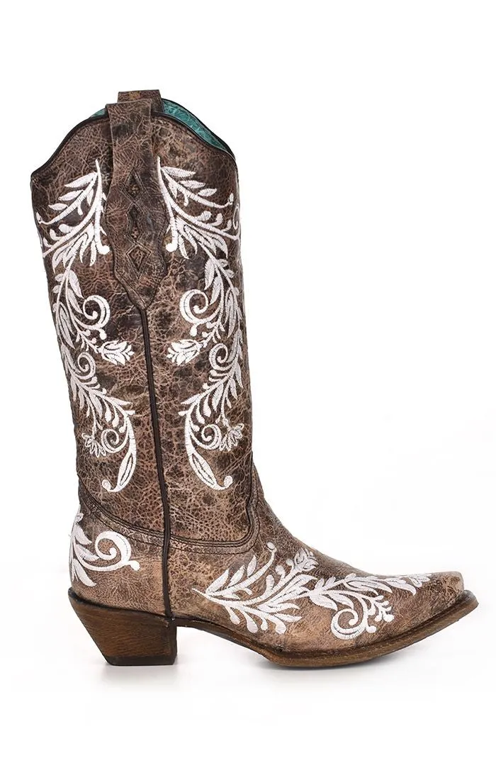 A3753 - Corral brown western cowgirl leather glowing boots for women