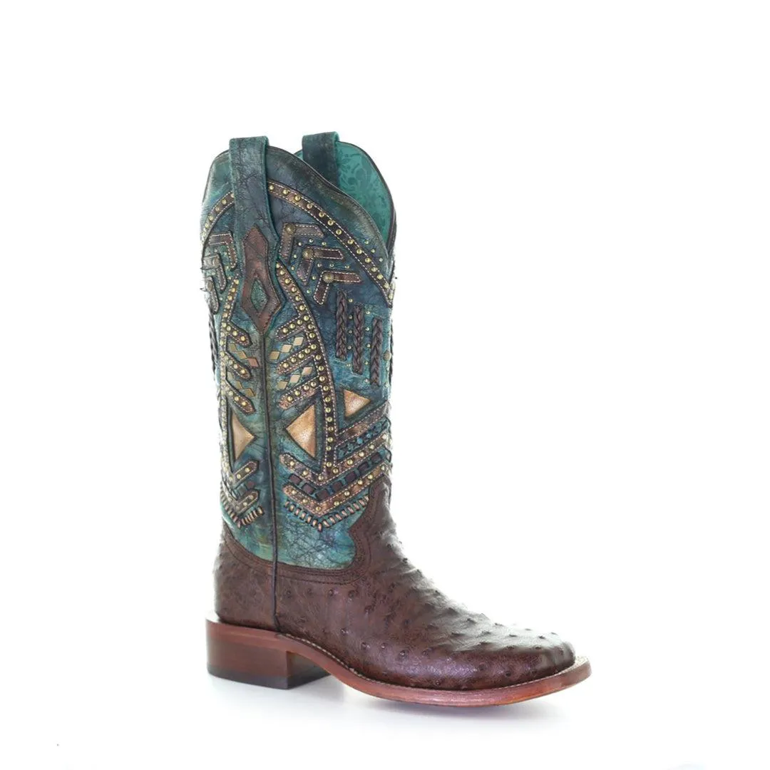 A4059 - Corral brown western cowgirl ostrich boots for women