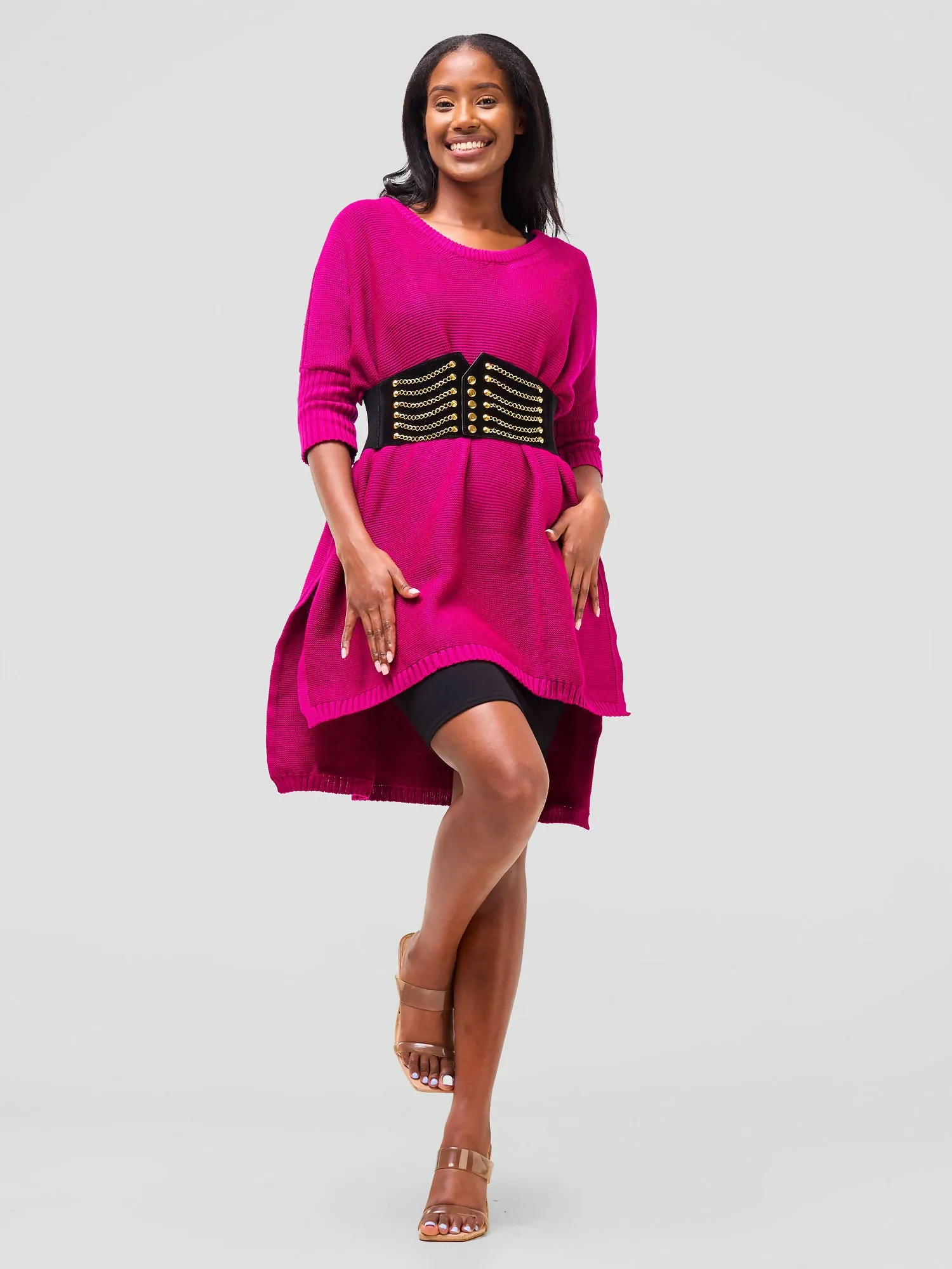 Anel's Knitwear Drop Shoulder Poncho - Hot Pink