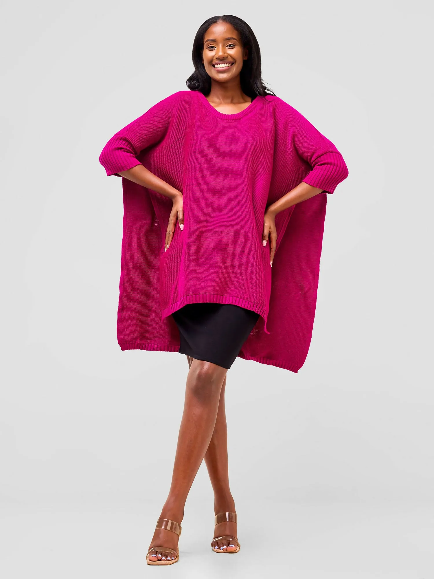 Anel's Knitwear Drop Shoulder Poncho - Hot Pink