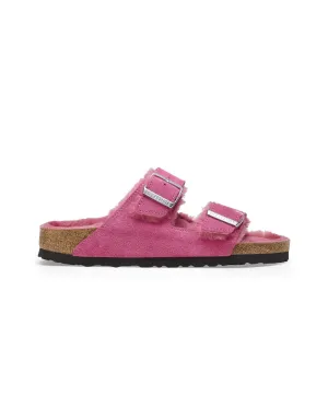 Birkenstock Arizona Suede Leather Shearling Fuchsia Tulip Sandals