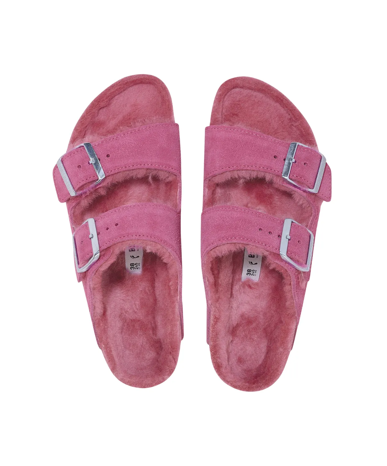 Birkenstock Arizona Suede Leather Shearling Fuchsia Tulip Sandals