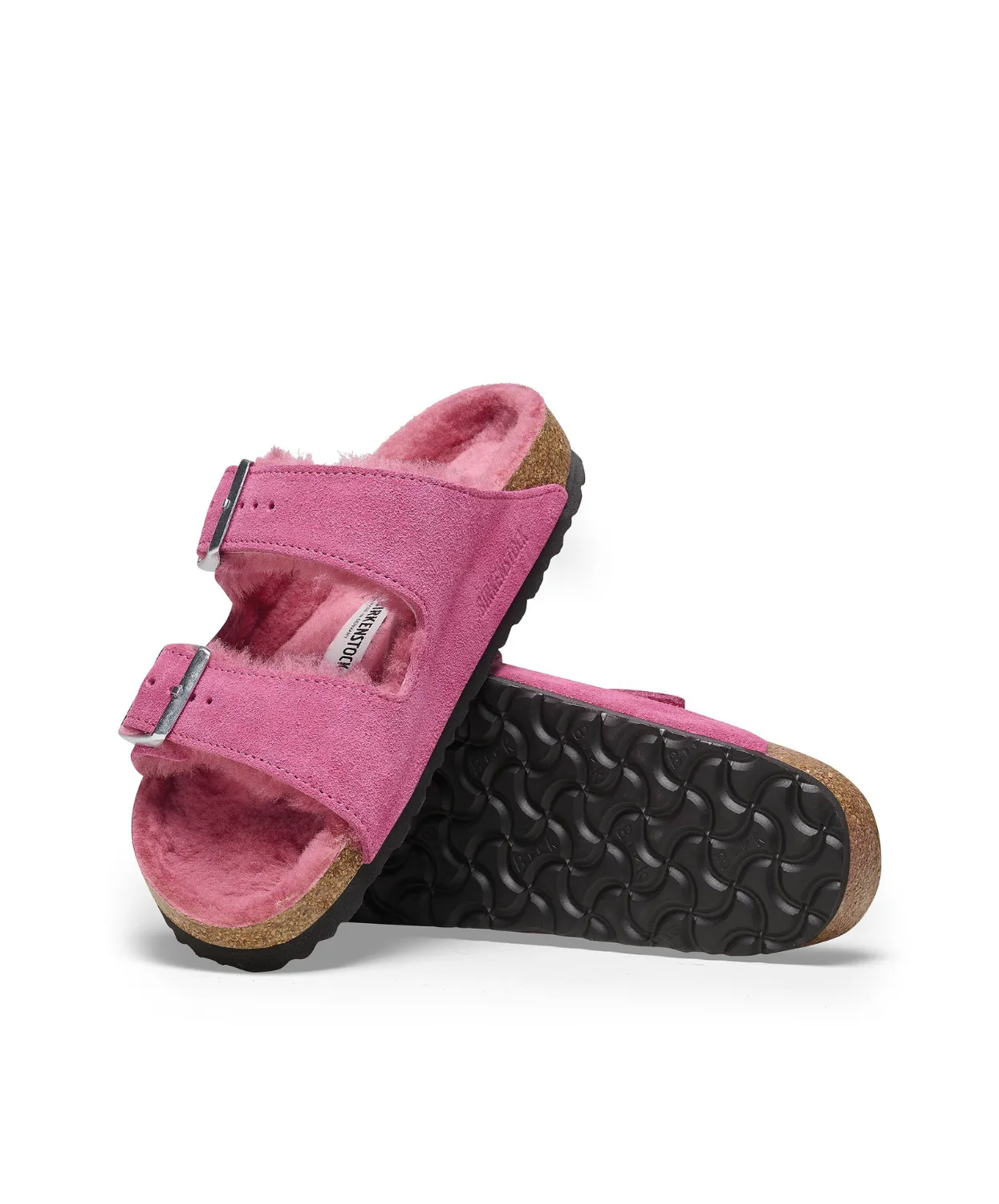 Birkenstock Arizona Suede Leather Shearling Fuchsia Tulip Sandals