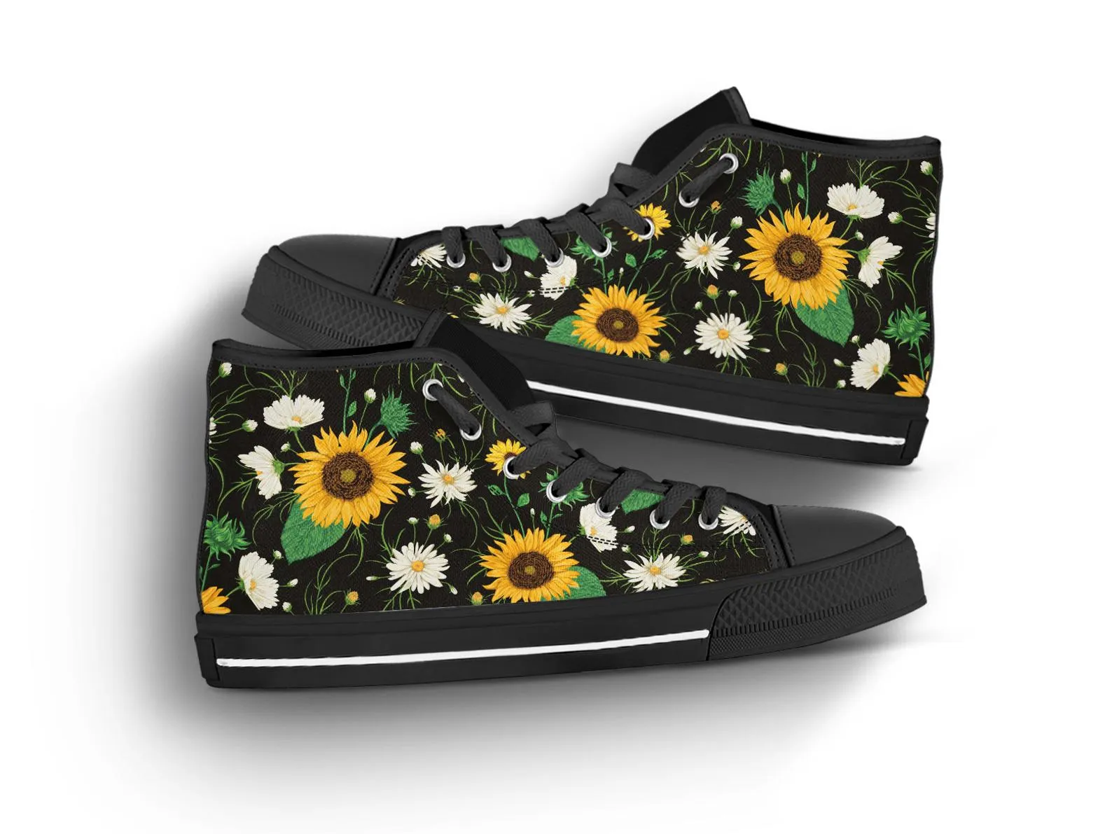 Black Sunflower Shoes Sunflower Sneakers Cute Shoes Sunflower Lover Gifts Custom High Top Converse Style Sneakers For Adults Women & Men