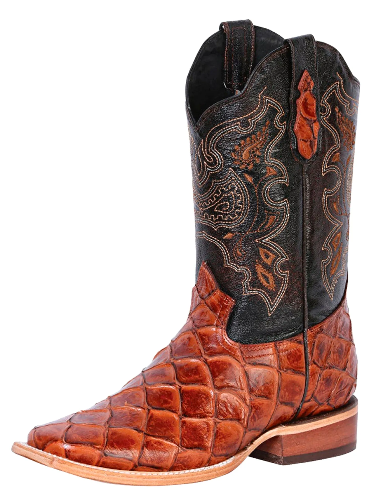 Botas Vaqueras Rodeo Imitacion de Monster Fish Grabado en Piel Vacuno para Hombre 'El General' - ID: 41793