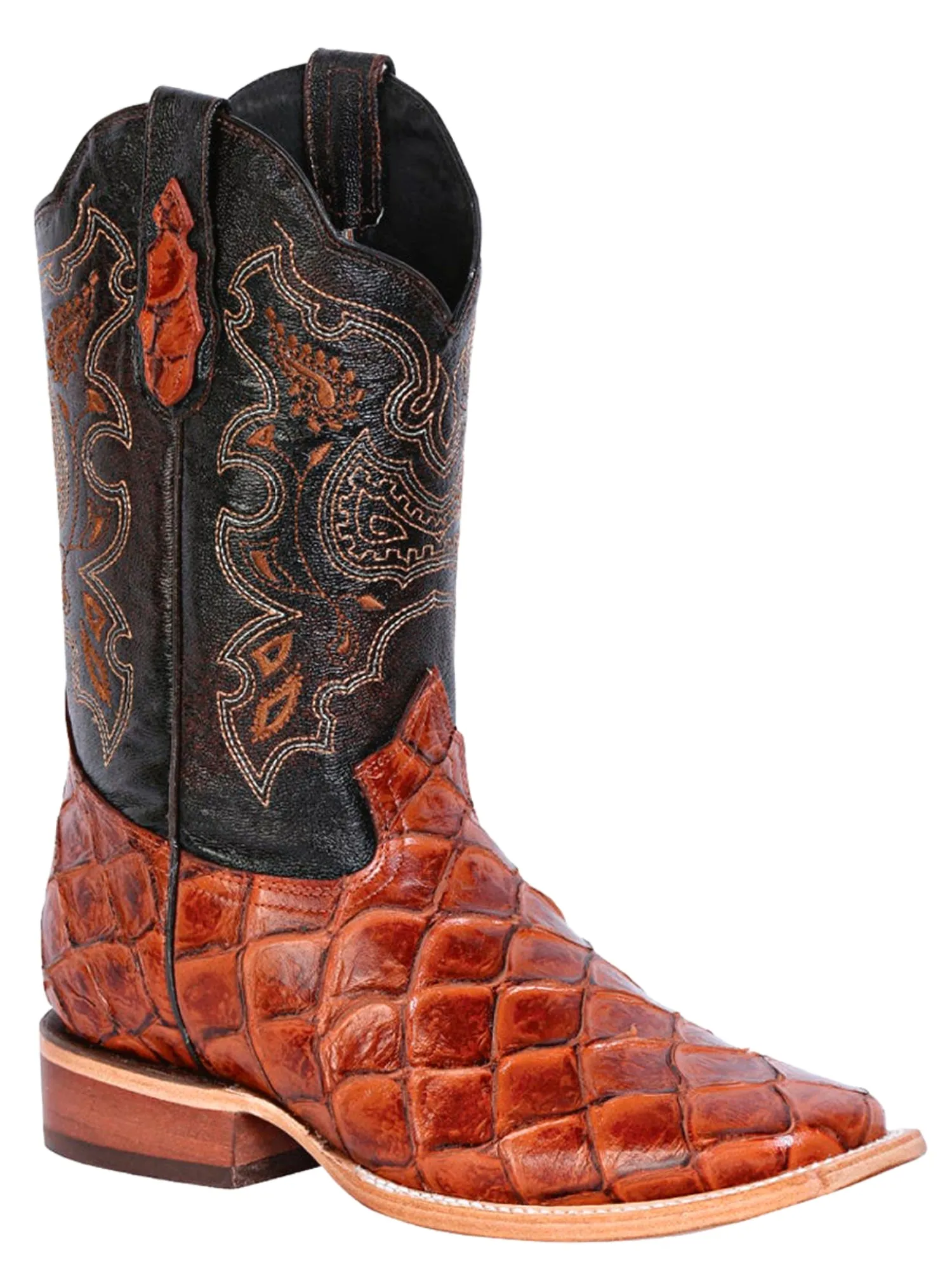 Botas Vaqueras Rodeo Imitacion de Monster Fish Grabado en Piel Vacuno para Hombre 'El General' - ID: 41793