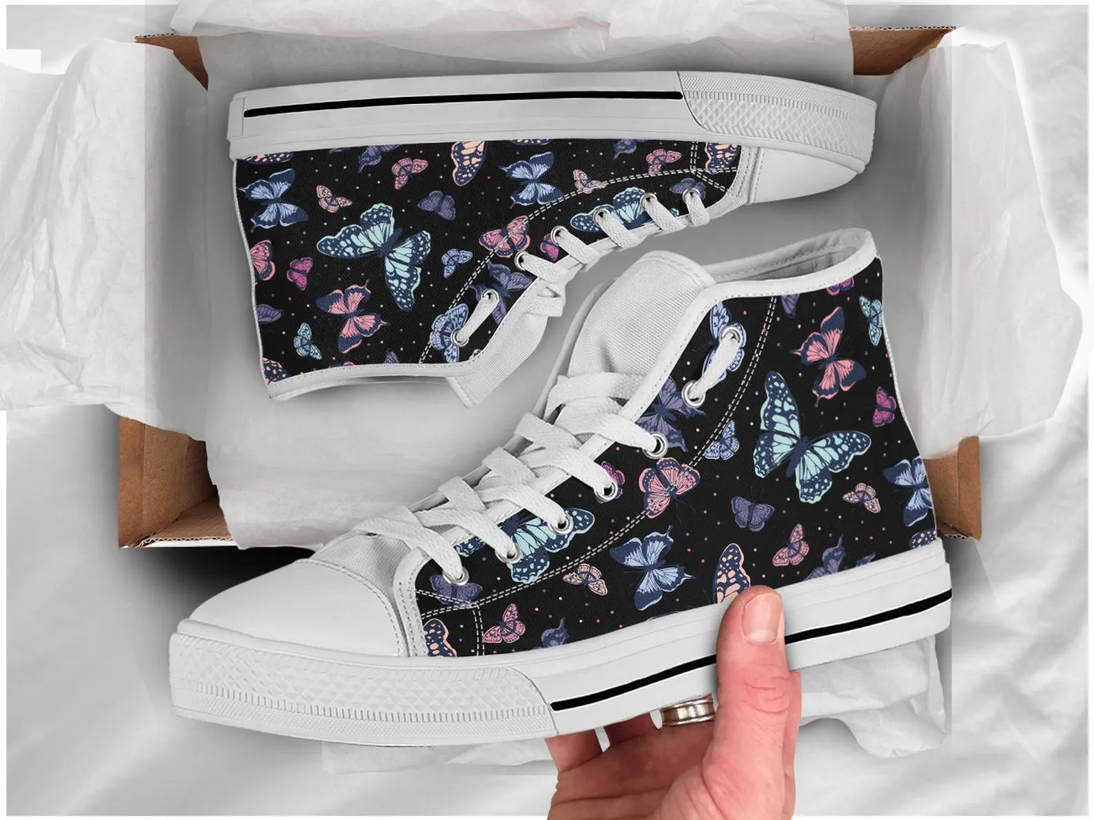 Cool Butterfly Shoes Butterfly Sneakers Cute Shoes Butterfly Lover Gifts Custom High Top Converse Style Sneakers For Adults Women & Men