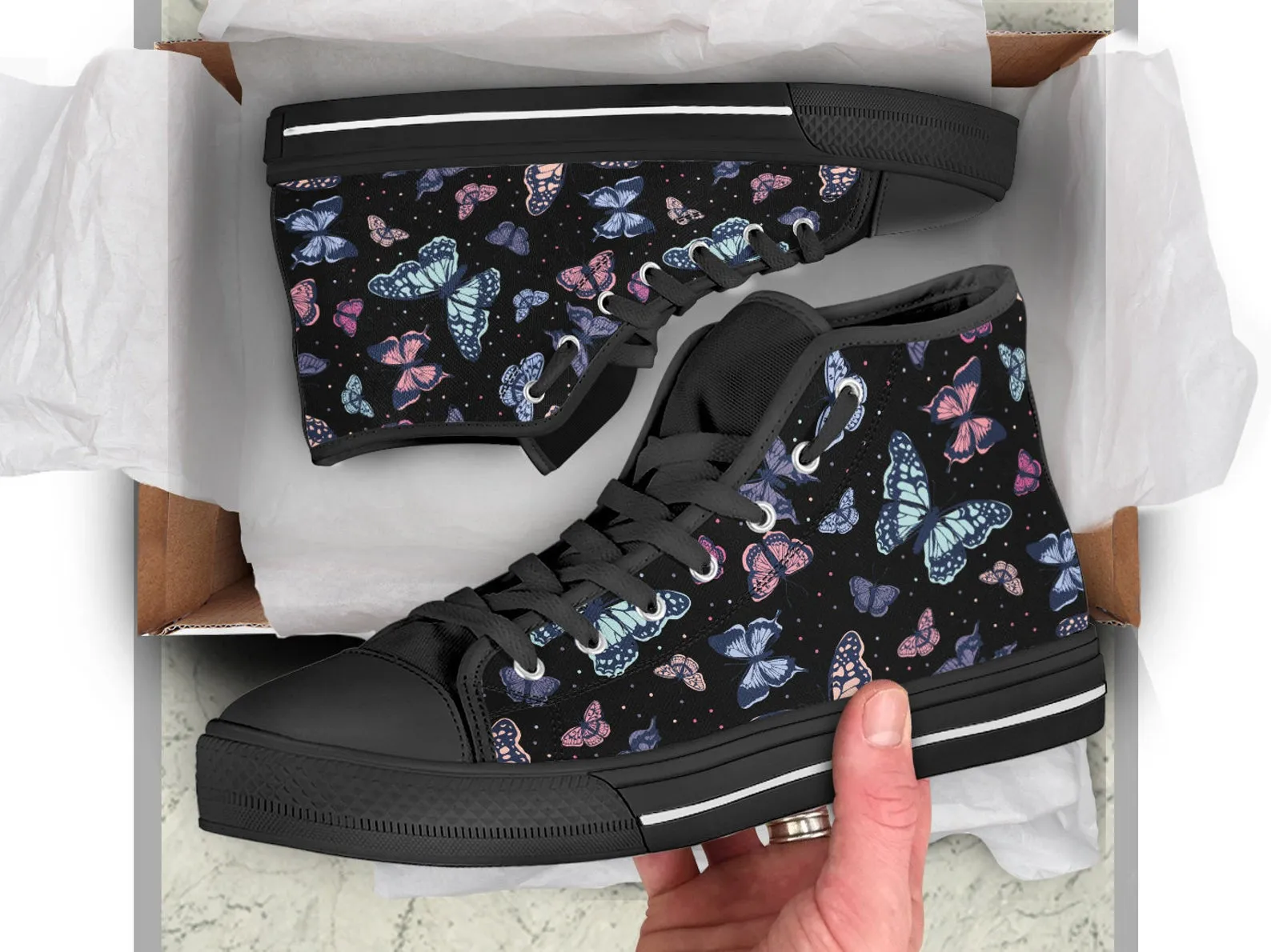 Cool Butterfly Shoes Butterfly Sneakers Cute Shoes Butterfly Lover Gifts Custom High Top Converse Style Sneakers For Adults Women & Men