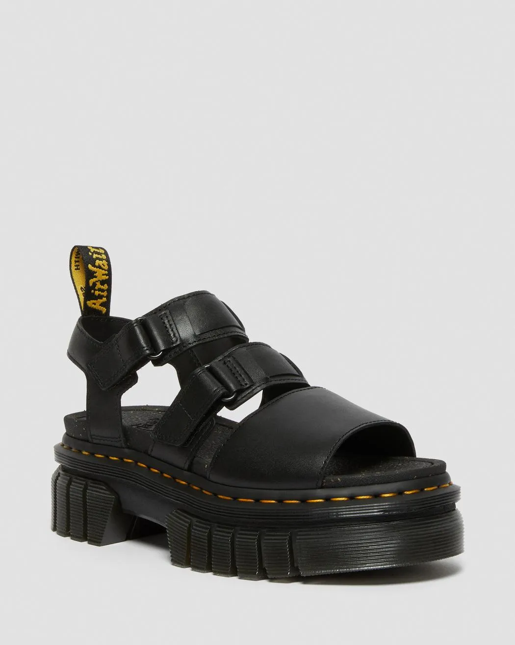 Dr. Martens Women's RICKI NAPPA LUX LEATHER 3-STRAP PLATFORM SANDALS (Black)