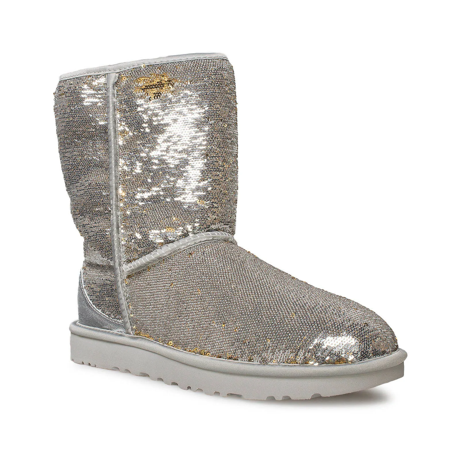 UGG Classic Short Cosmos Sequin Silver Gold Boots - Women's